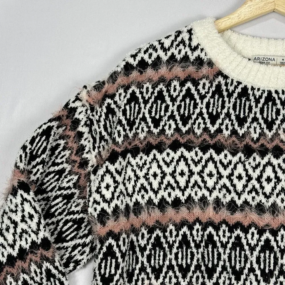 Arizona Jean Company Cozy Knit Sweater Crew Neck Size Medium Geometric Pattern